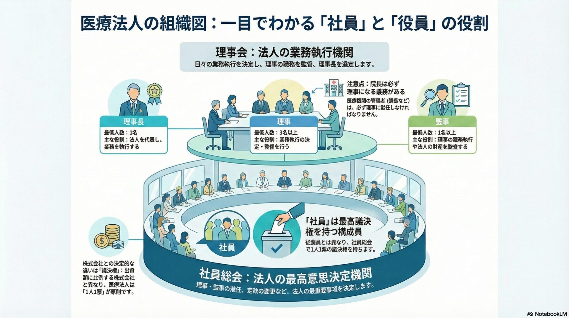 医療法人の組織図:一目でわかる「社員」と「役員」の役割