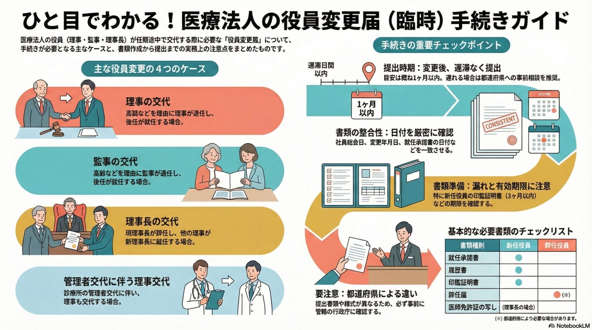 ひと目でわかる！医療法人の役員変更届（臨時）手続きガイド