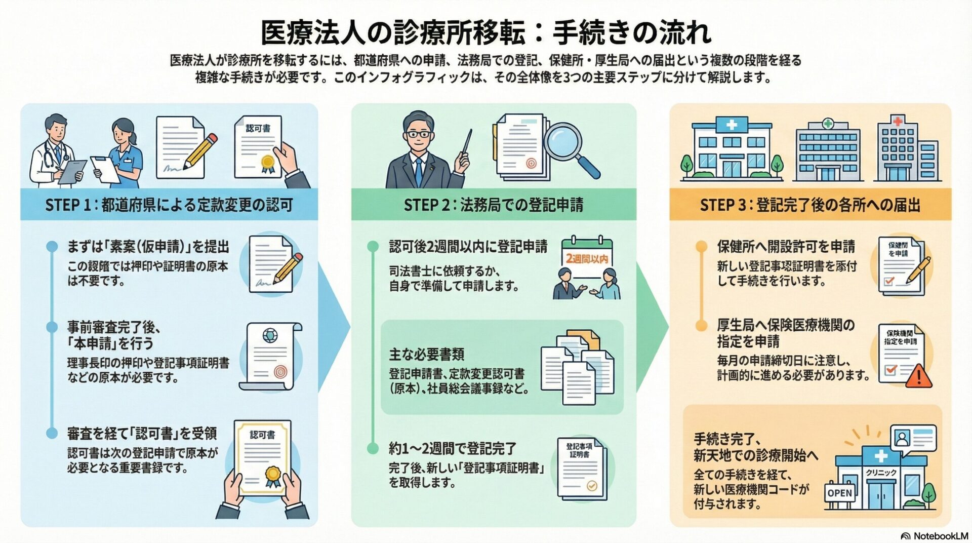 医療法人の診療所移転：手続きの流れ