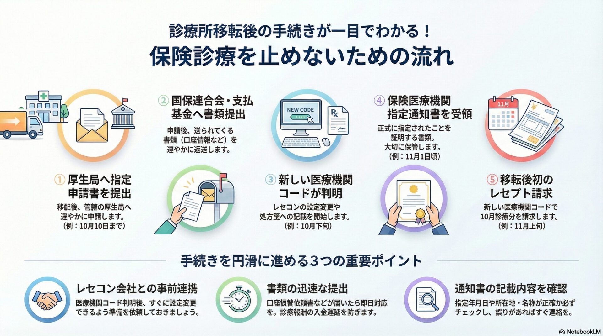 診療所移転後の手続きがひと目でわかる！保険診療を止めないための流れ