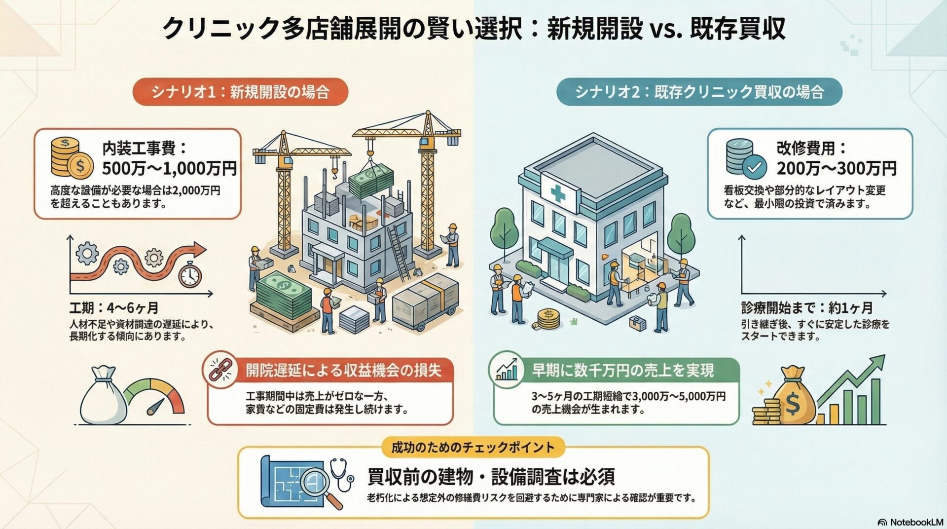 クリニック多店舗展開の賢い選択：新規開設vs既存買収