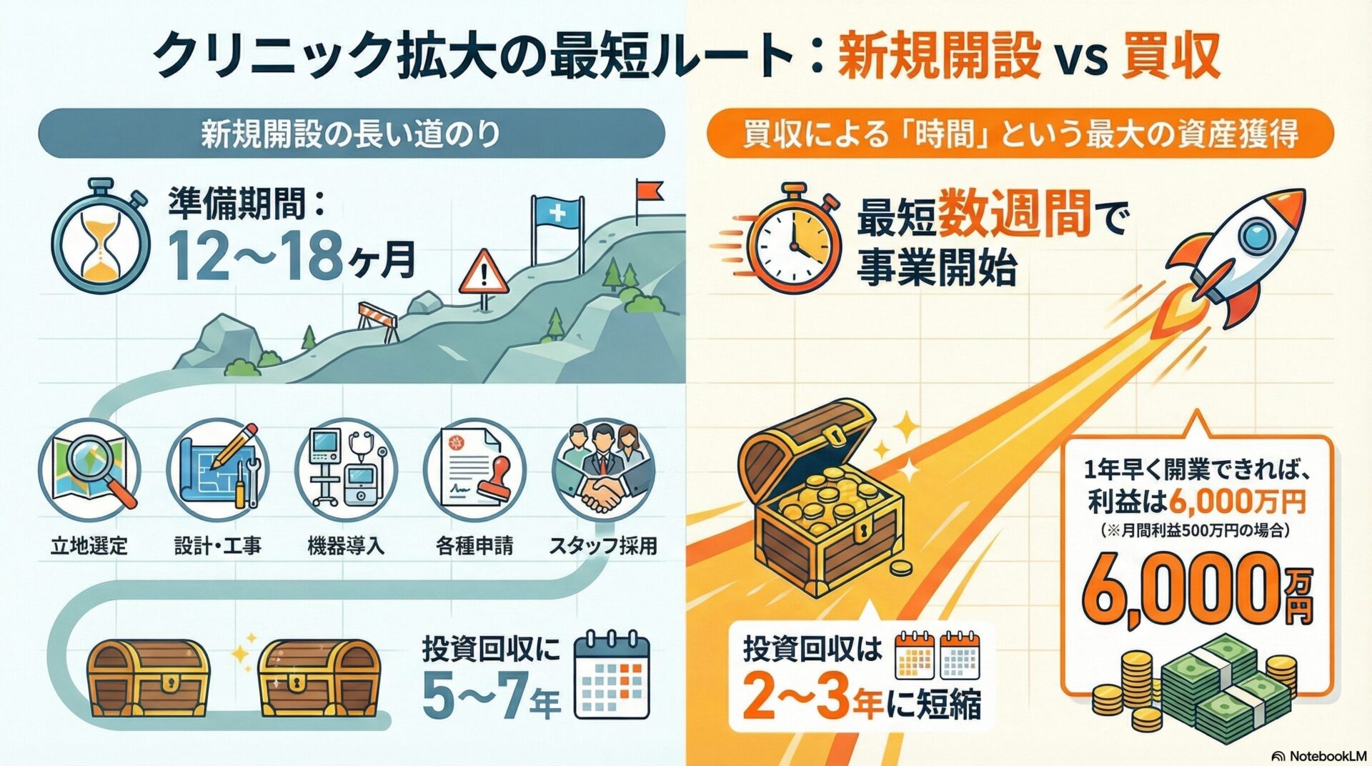 クリニック拡大の最短ルート：新規解説vs買収