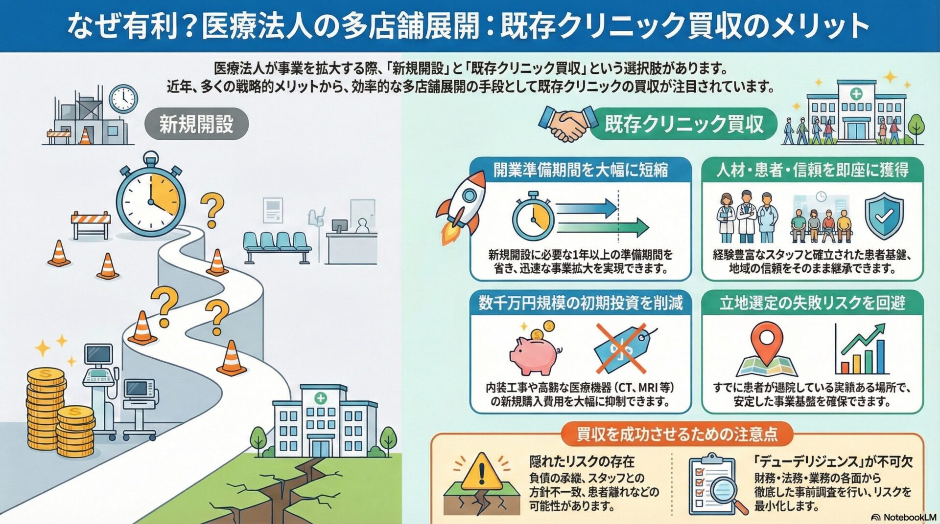 なぜ有利？医療法人の多店舗展開：既存クリニック買収のメリット