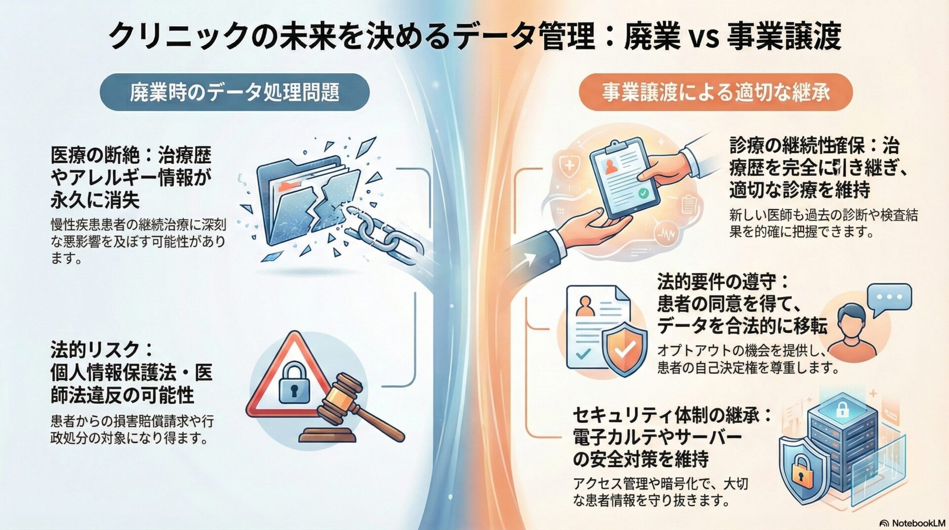 クリニックの未来を決めるデータ管理：廃業vs事業譲渡