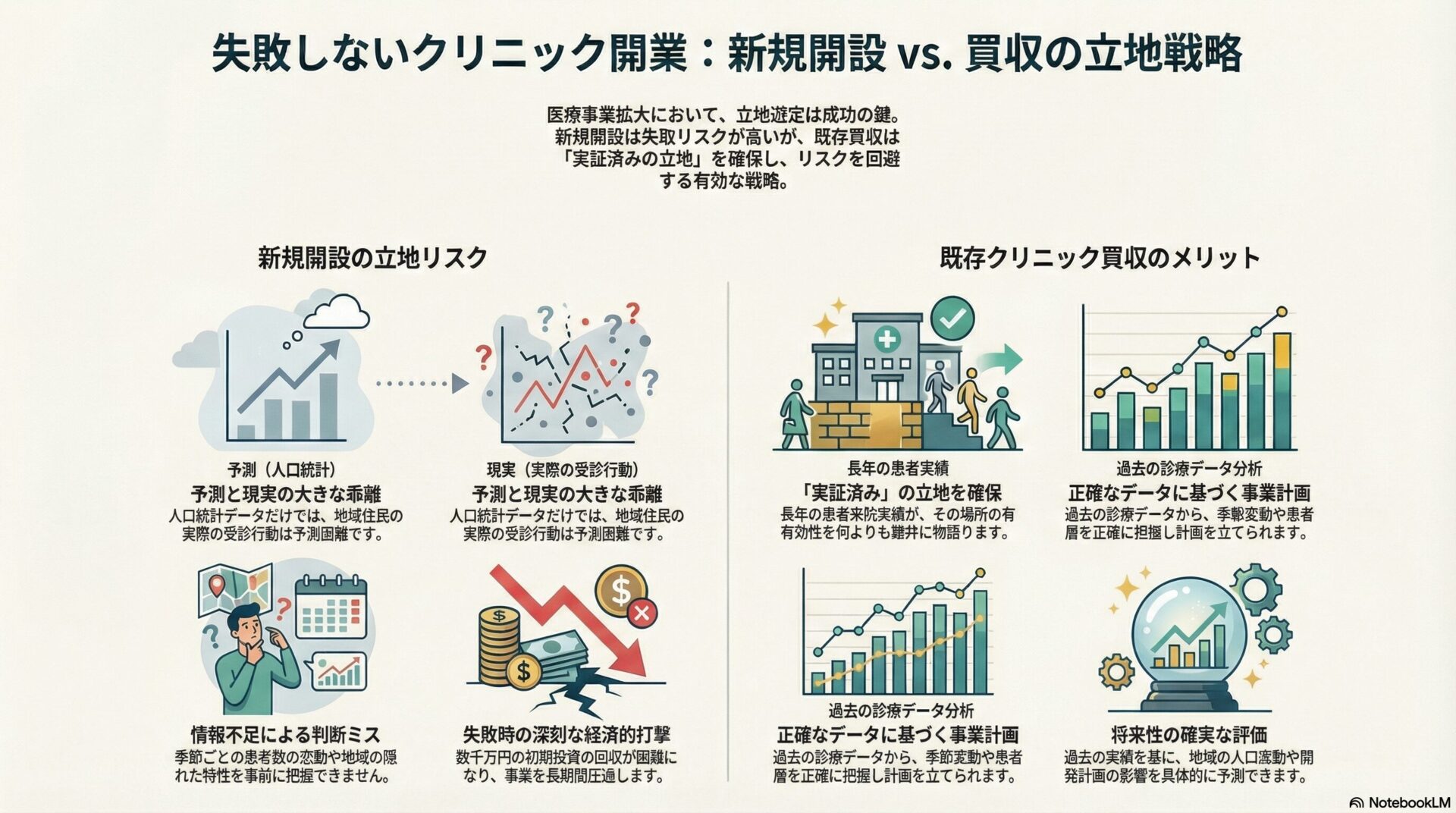 失敗しないクリニック開業：新規開設vs買収の立地戦略