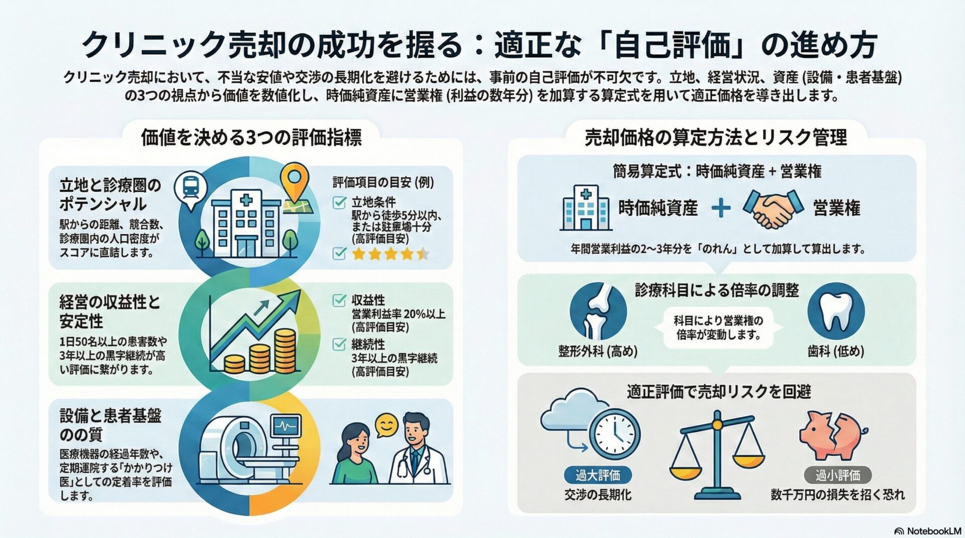 クリニック売却の成功を握る：適正な「自己評価」の進め型